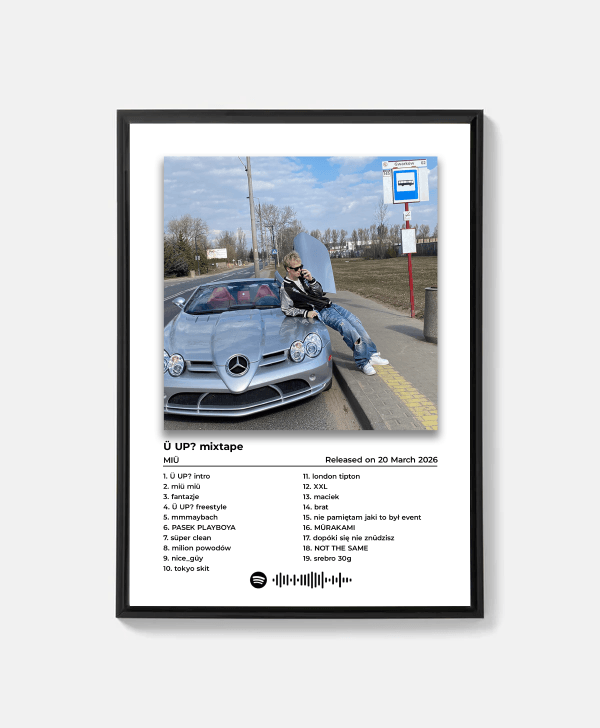 Plakat MIÜ „Ü UP? mixtape” od Plakaty24, kolorowy i artystyczny plakat muzyczny z motywem mixtape na tle.